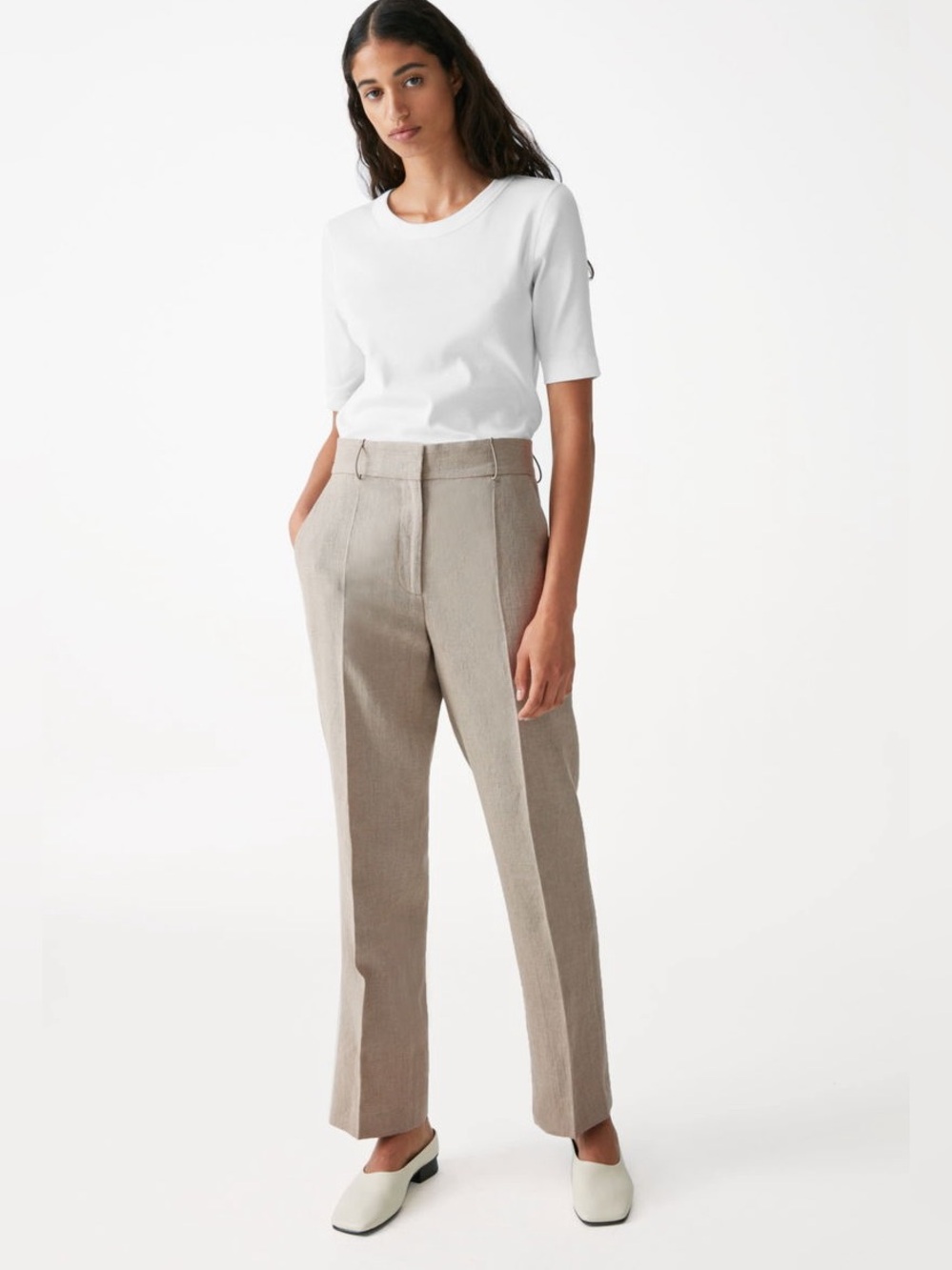COS Straight Linen Trousers Beige / Mole Gray (Mulgrey)
